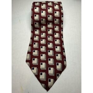 VTG Nordstrom XMI Tie Silk Red Geometric Jacquard Handmade‎ USA Corp Core EUC